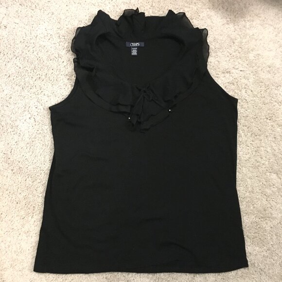 Chaps Gothic Black Ruffle Collar Tie Up Tank Top - Picture 9 of 12